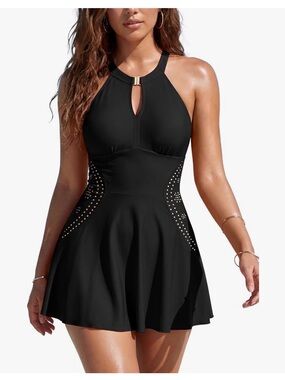 SHEKINI  High Neck One Piece Swimdress Hollow-Out Swimsuit with Boyshort NWT XL